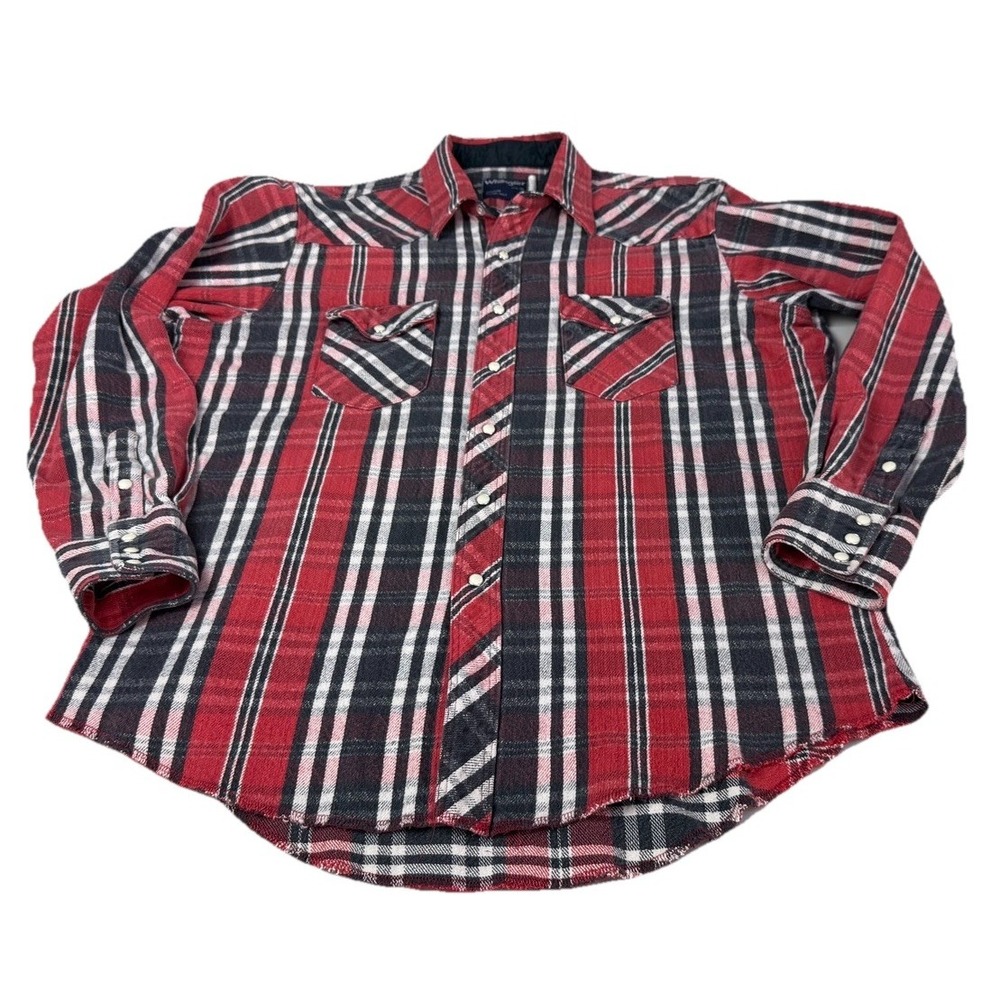 Vintage Wrangler Shirt‎ Mens 17.5x35 Stripe Western Pearl Snap X Long Tails 3b3